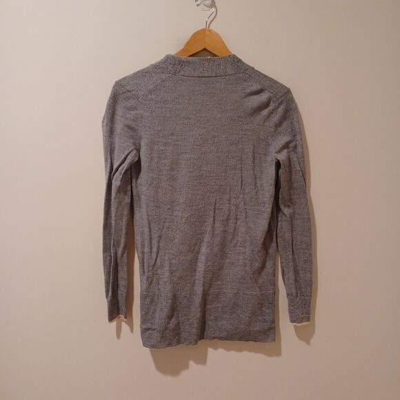 Theory 100% Merino Wool Open Front Gray Cardigan Sweater Size Small Pockets Cozy - Picture 3 of 5